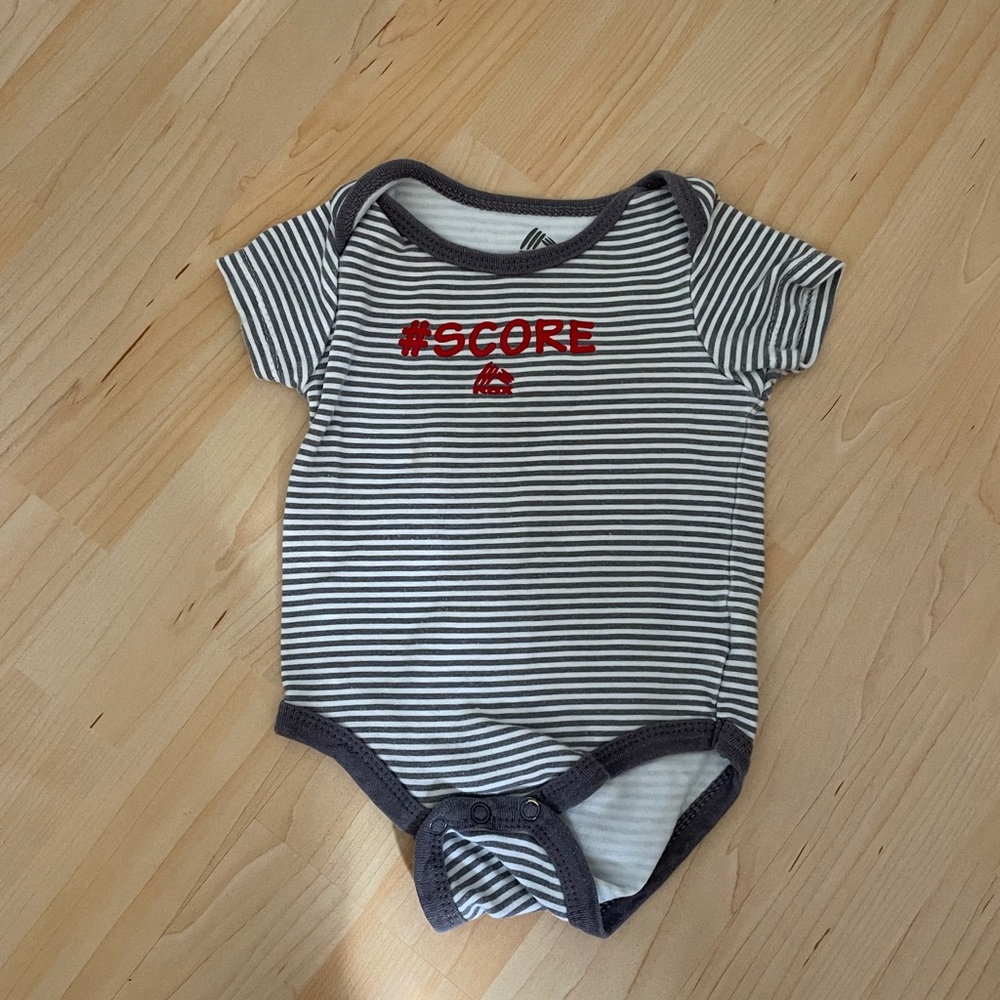RBX striped grey onesie with #score